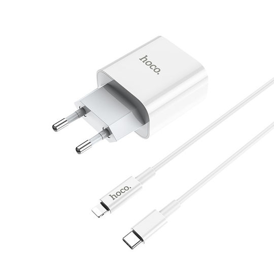 Hoco Încărcător cu Port USB-C și Cablu Lightning 20W Livrarea energiei Albς (C76A Plus)