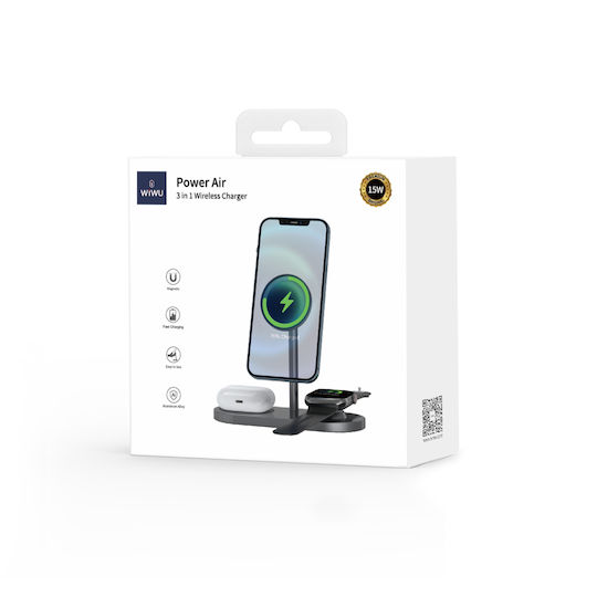 Wiwu Ασύρματος Φορτιστής (Qi Pad) 15W Quick Charge 3.0 Μαύρος (X23 3in1 Wireless)