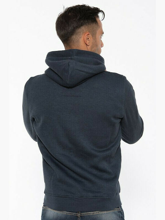 Double Men's Sweatshirt Jacket with Hood and Pockets Navy Blue