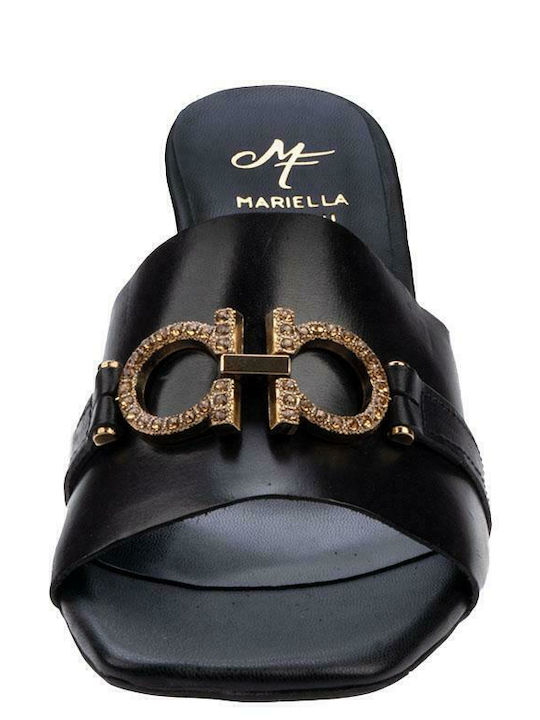 Leather Mules with Chunky High Heel in Black Color