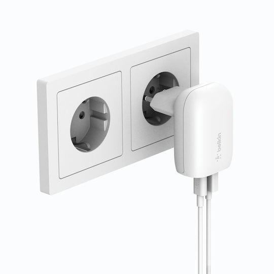 Belkin Φορτιστής Χωρίς Καλώδιο με Θύρα USB-A και Θύρα USB-C 32W Λευκός (Boost Charge Dual)
