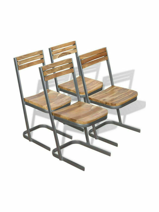 Wooden Outdoor Chair Καφέ - Γκρι 4pcs 33x39x75cm