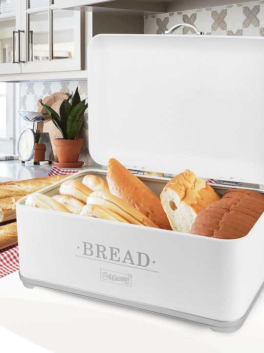 Maestro Bread Box with Lid Metallic White