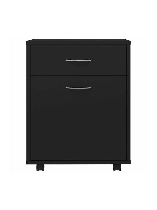 Office Storage Chipboard Cabinet With Wheels & Drawers Black Velvet-Black Metal L45xW38xH54cm