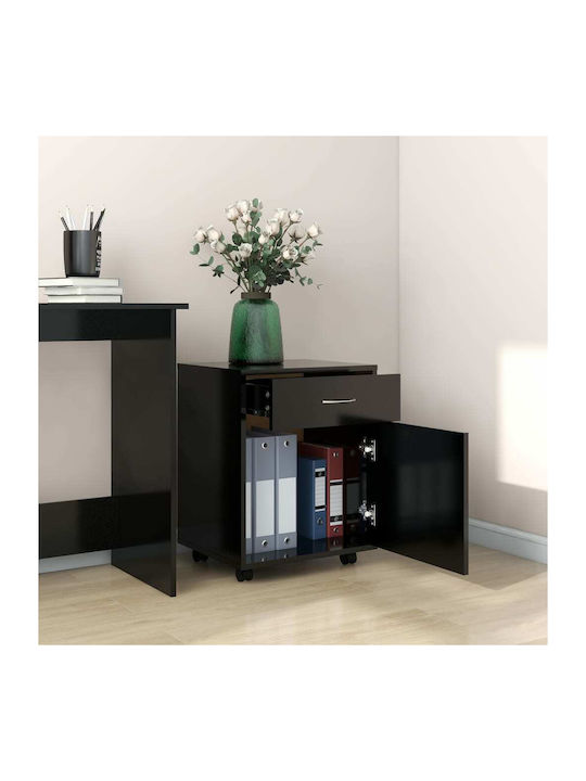 vidaXL Office Cabinet Wooden with Wheels Black 45x38x54cm