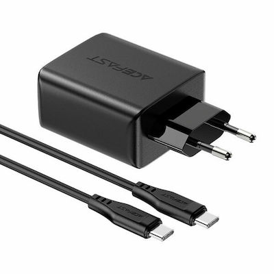 Acefast Încărcător cu Port USB-A și 2 Porturi USB-C și Cablu USB-C 65W Livrarea energiei / Quick Charge 3.0 Negruς (A13)