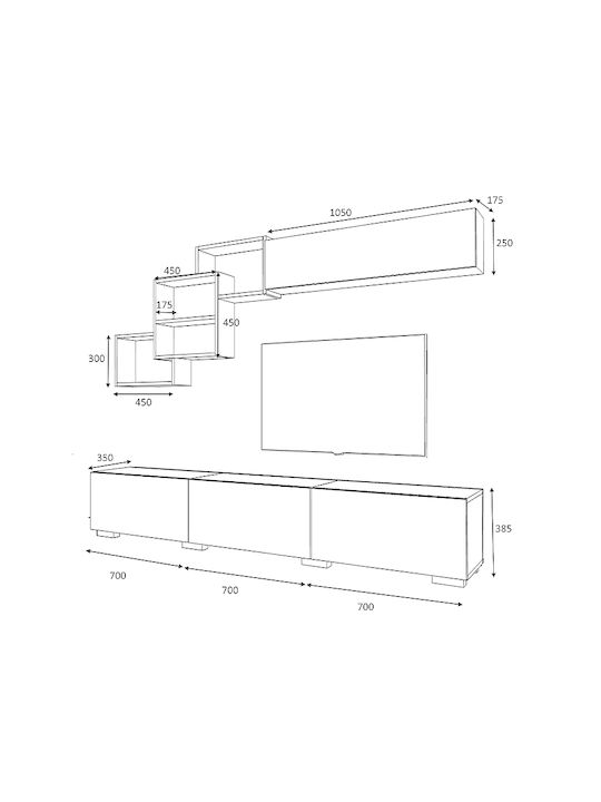Wohnzimmer TV-Einheit Free Grey / Charcoal L210xB35xH38cm