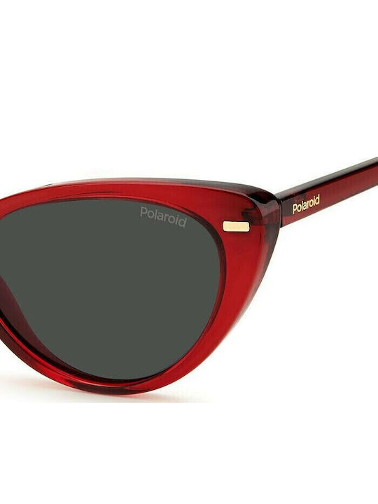 Polaroid Women’s Sunglasses with Red Horn-Rimmed Frame and Grey Polarized Lens PLD4109S C9A/M9