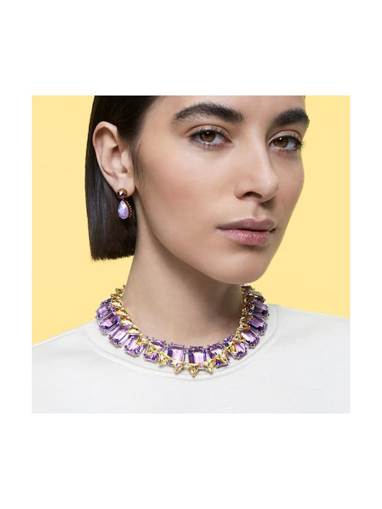Swarovski Orbita Drop Cut Ohrringe Stecknadelverschluss aus Stahl Vergoldet mit Steinen Flieder