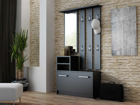 Kolom Eingangsmöbel mit Spiegel / Garderobe & Schuhschrank Black 85x24x180cm