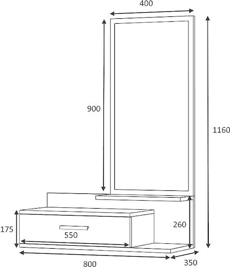 Joy Entry Furniture with Mirror Grey / White 80x35x116cm