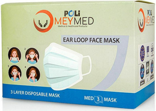 Poli MeyMed Ear Loop Μάσκα Προστασίας Μιας Χρήσης Χειρουργική Τύπου IIR σε Λευκό χρώμα 50τμχ