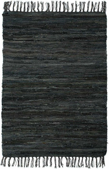 Silk Fashion Χαλί Τζακιού Δερμάτινο με Κρόσια 60x90cm Ανθρακί