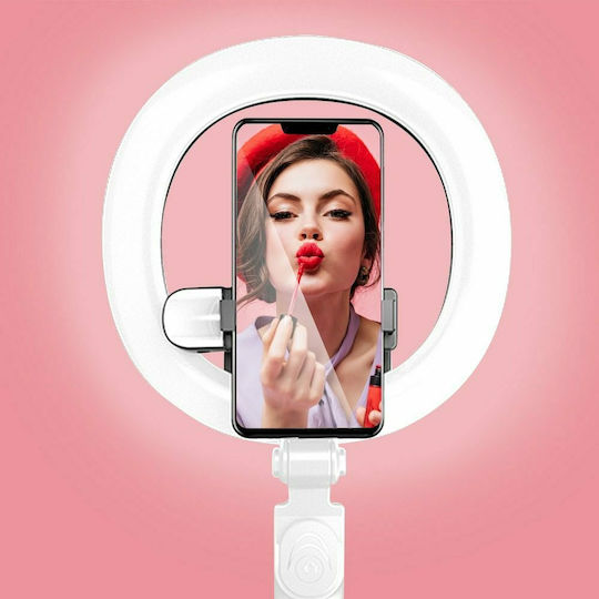 Aqua Dragons SSTR-18 Selfie Stick Mit LED-Ringlicht Ringlicht 15cm Mit Schreibtisch Stativ Und Handyhalter Weiß