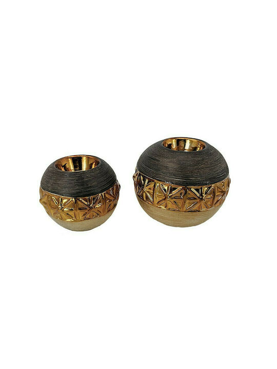 Καρβούνης Candle Holder suitable for Tealights Ceramic Gold & Brown 13x13x10.5cm 1pcs