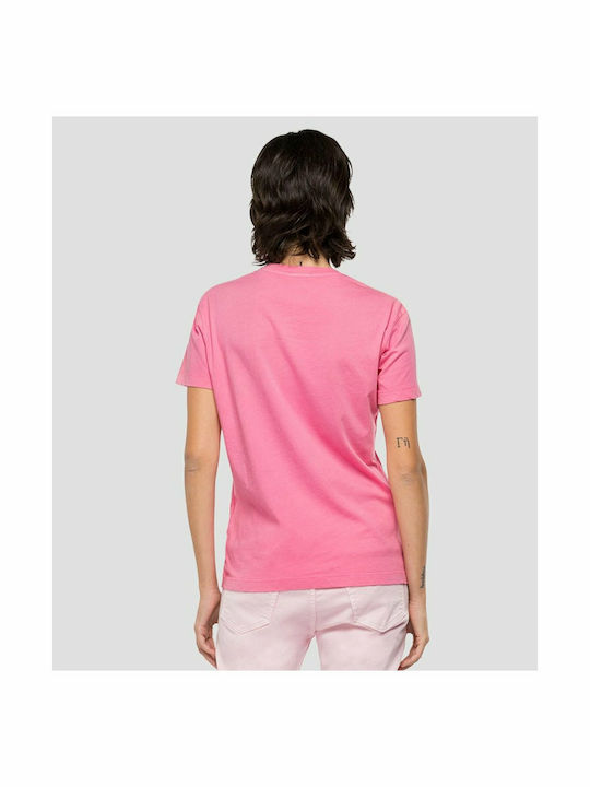 Replay Γυναικείο T-shirt Ροζ με Στάμπα