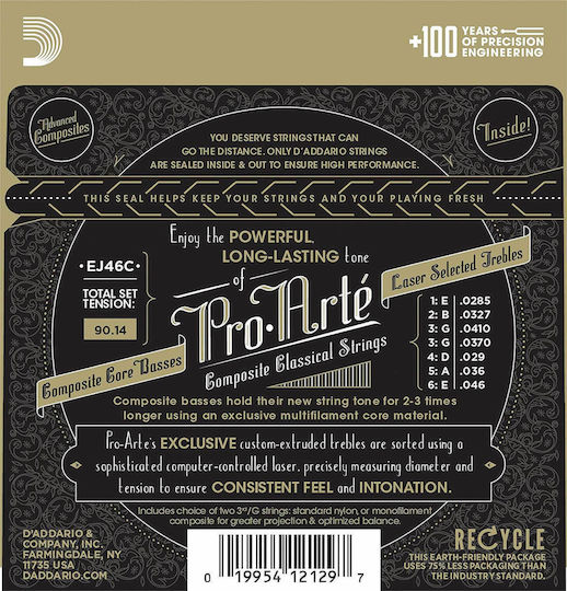 Daddario Set of Silver Plated Strings for Classic Guitar Pro-Arté Composite Hard Tension 28.5 - 46"