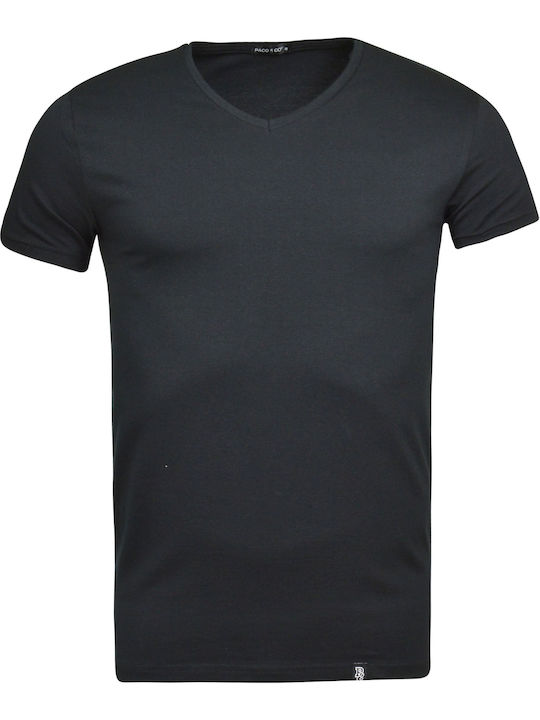 Paco & Co 85201 Men's Short Sleeve T-shirt with V-Neck Black