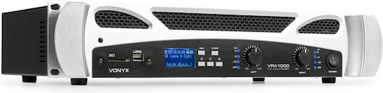 Vonyx VPA1000 Leistungsverstärker PA-Verstärker 2 Kanäle 500W/4Ω mit Kühlungssystem und USB/Bluetooth-Anschlüssen in Schwarz Farbe
