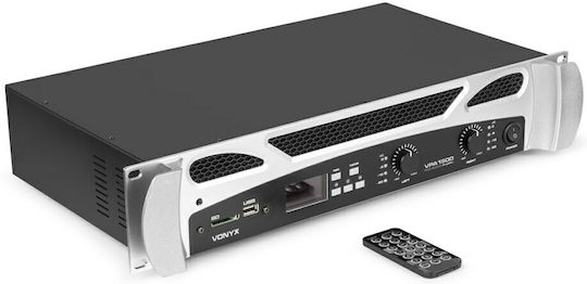 Vonyx VPA1500 PA Power Amplifier 2 Channels 750W/4Ω 500W/8Ω with Cooling System Equipped with USB/Bluetooth Black