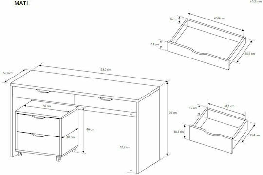 Бюро Mati Дървено Бяло 138x50.4x76см