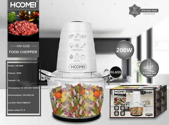 Hoomei Πολυκόπτης Multi 200W με Δοχείο 1lt Λευκός