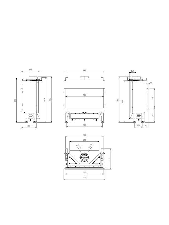 Kratki Leo 70 G20 Ενεργειακό Τζάκι Αερίου 7.3kW Ίσιο με Σταθερή Πόρτα