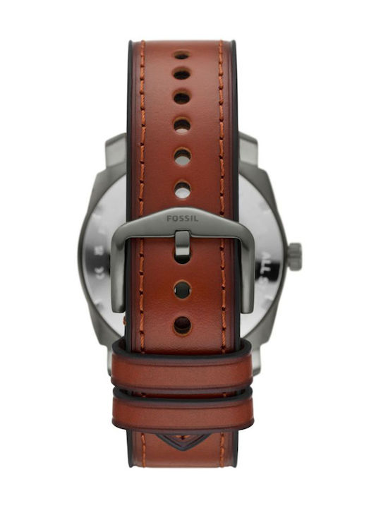 Fossil Machine Herrenuhr 42mm Batterie mit Braun Lederarmband