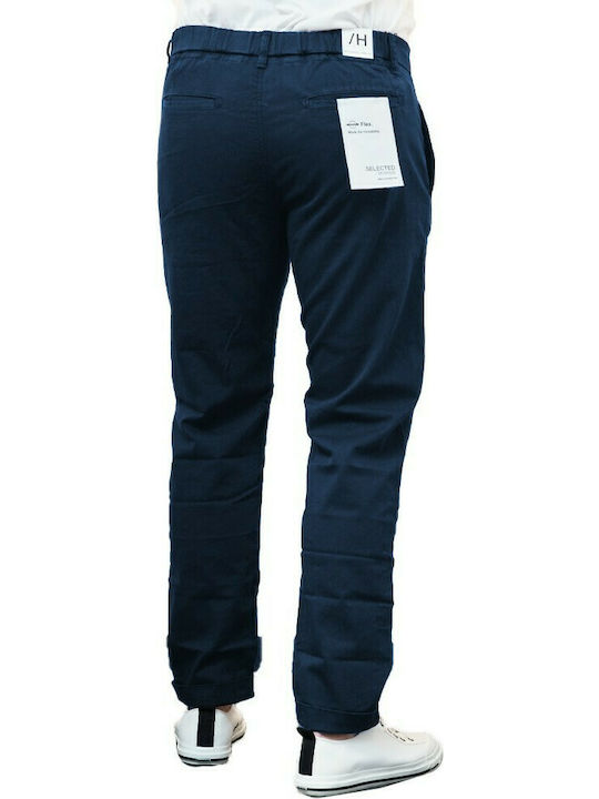 Selected Men's Trousers Chino Elastic in Slim Fit Navy Blue