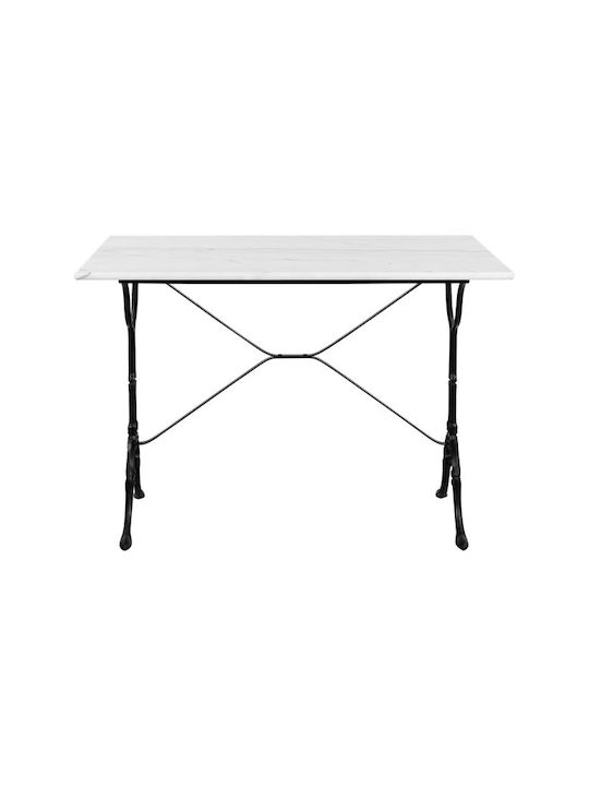 Teagan Outdoor Dinner Free Standing Table with Marble Surface and Cast Iron Frame White 100x60x72cm