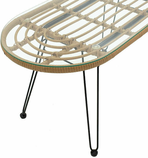Naoki Sitting Room Outdoor Free Standing Table with Glass Surface and Metal Frame Black - Natural 100x45x46cm