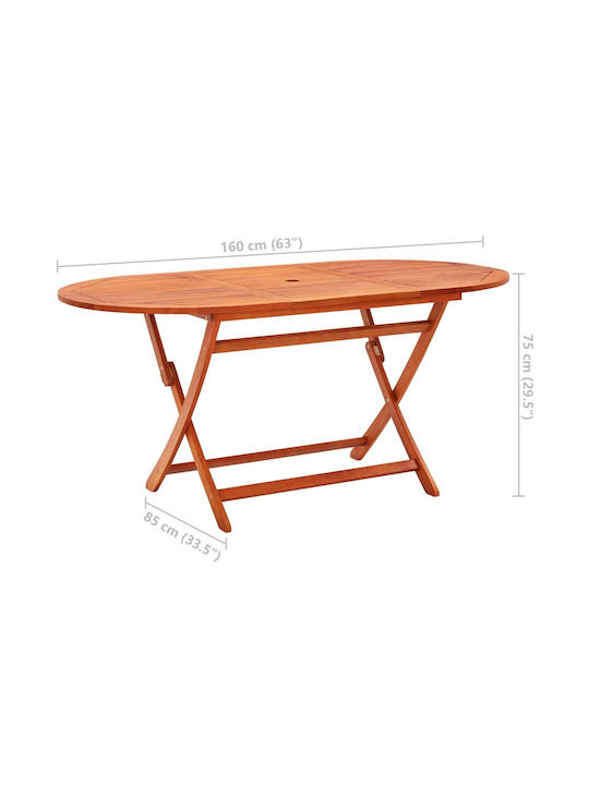 Outdoor Dinner Foldable Wood Table Natural 160x85x75cm