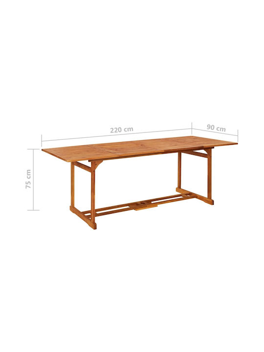 Ξύλινο Τραπέζι Εξωτερικού Χώρου Καφέ 220x90x75εκ.
