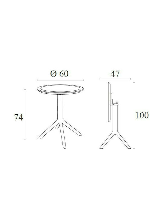 Sky Outdoor Dinner Foldable Polypropylene Table Taupe 60x60x74cm