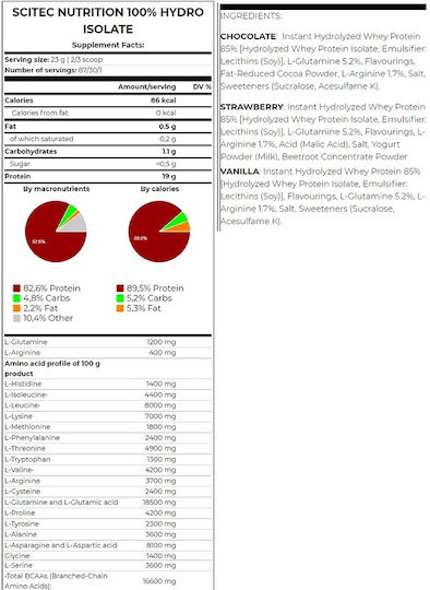 Scitec Nutrition 100% Hydro Isolate Whey Protein Gluten Free with Flavor Chocolate 700gr