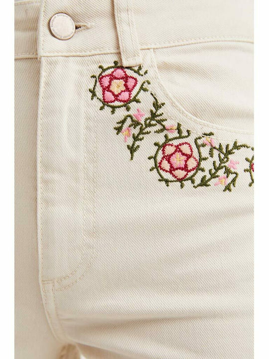 Jerry High Waist Women's Jean Trousers Flared in Skinny Fit Ecru
