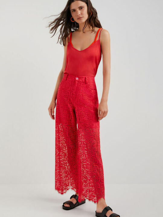 Austin Women's High-waisted Fabric Trousers Regular Fit Red