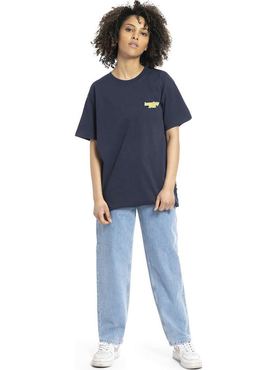 High Waist Women's Jean Trousers in Baggy Line Denim Moon