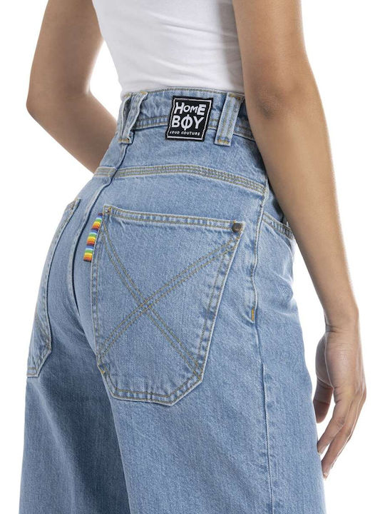 High Waist Women's Jean Trousers in Baggy Line Denim Moon
