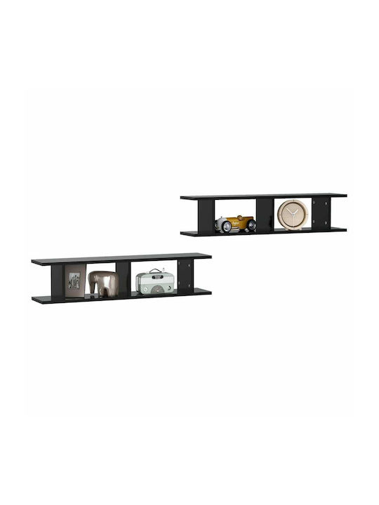 Shelves Wall Black Velvet-Black Metal 2pcs 90x18x20cm