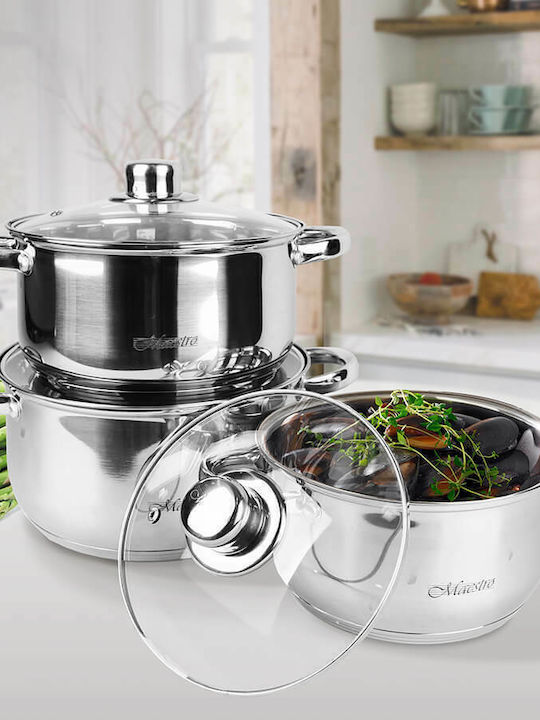 Maestro Pots Set of Stainless Steel with No Coating Silver 6pcs