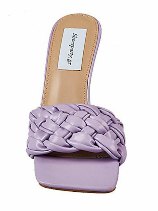 Mules with Thin High Heel in Purple Color
