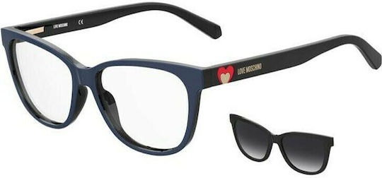 Moschino Plastic Eyeglass Frame Butterfly with Clip On Black MOL052/CS 807/9O