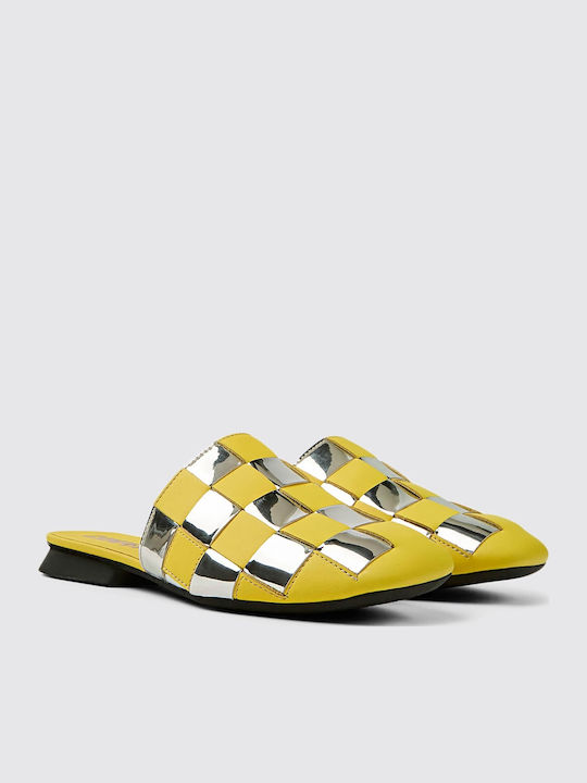 Casi Flat Δερμάτινα Mules σε Κίτρινο Χρώμα