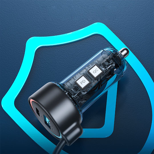 Joyroom Φορτιστής Αυτοκινήτου 45W με Θύρες: 1xUSB 1xType-C μαζί με Καλώδιο Lightning Μαύρος