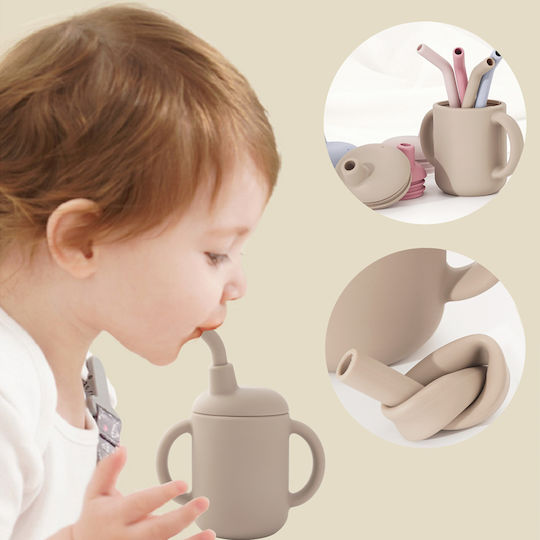 Baby Donkey Toddler Silicone Cup with Handles and Straw 160ml for 6m+ Beige