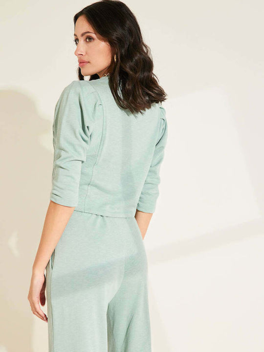 Enzzo Aline Women's Crop Top Cotton Long Sleeve Green