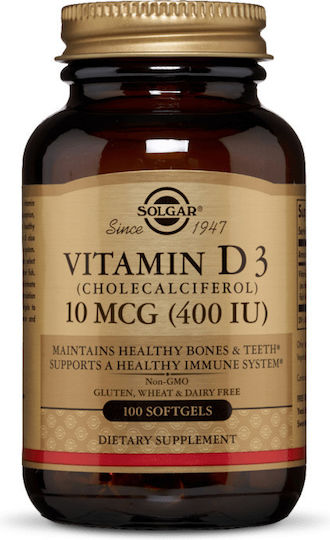Solgar Vitamin D3 (Cholecalciferol) Vitamin für Stärkung des Immunsystems & die Knochengesundheit 400iu 100 Softgels