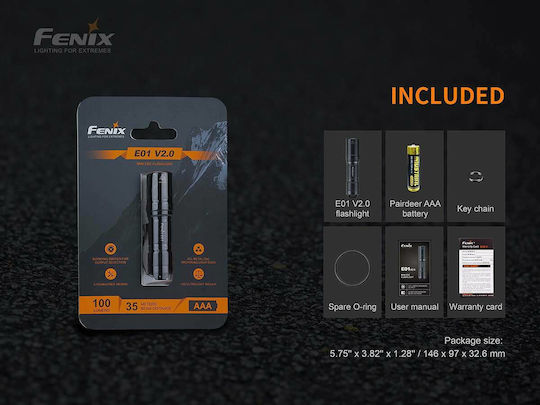Fenix Lanternă LED IP68 cu Luminozitate Maximă 100lm Negru