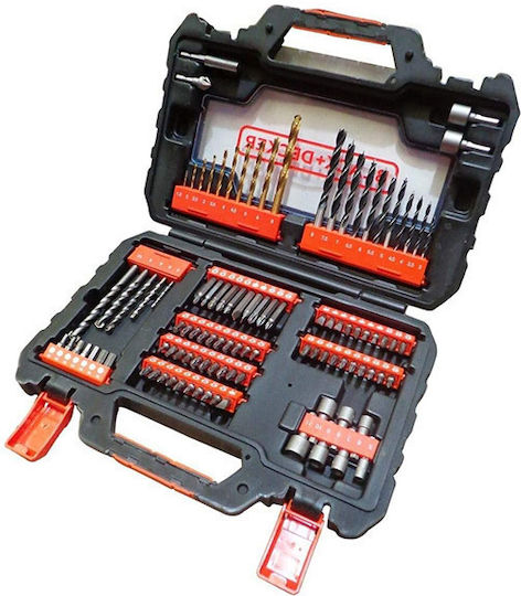 Black & Decker Set of 104 Drills with Cylindrical Shank for Masonry, Metal and Wood